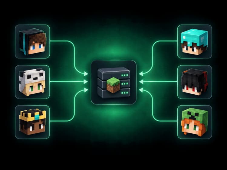 Six Minecraft players connecting to a shared server